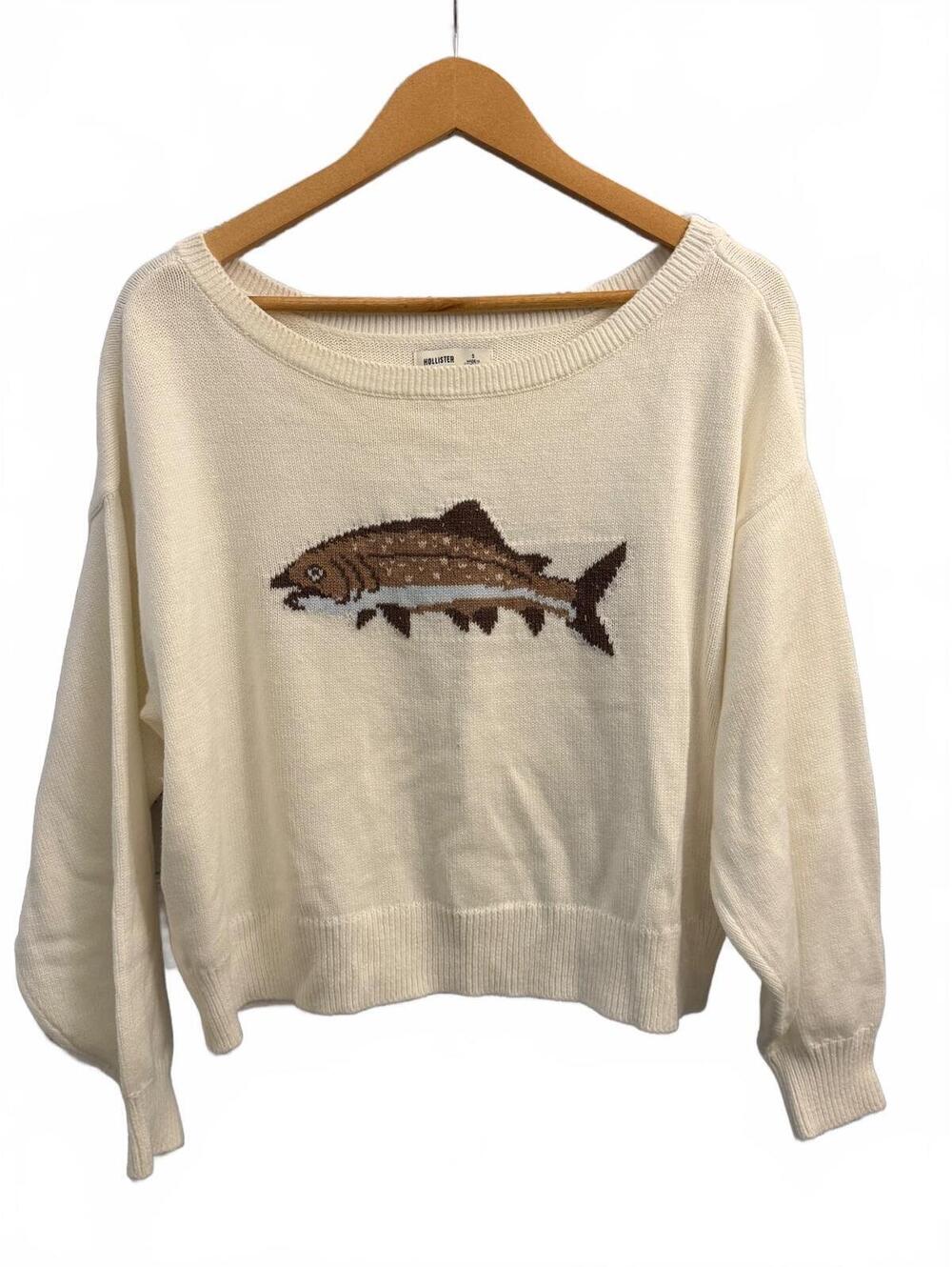 Hollister cream fish graphic sweater